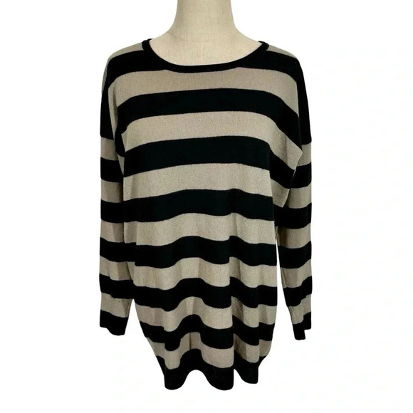 Vince Wide Stripe 100% Cashmere Drop Shoulder Oversized Pullover Sweater - Picture 3 of 11